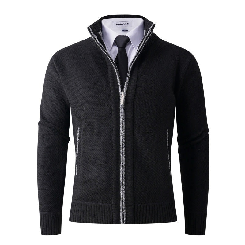 Herren stylische Strickjacke mit hohem Kragen und praktischen Taschen R&B