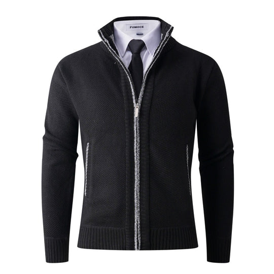 Herren stylische Strickjacke mit hohem Kragen und praktischen Taschen R&B