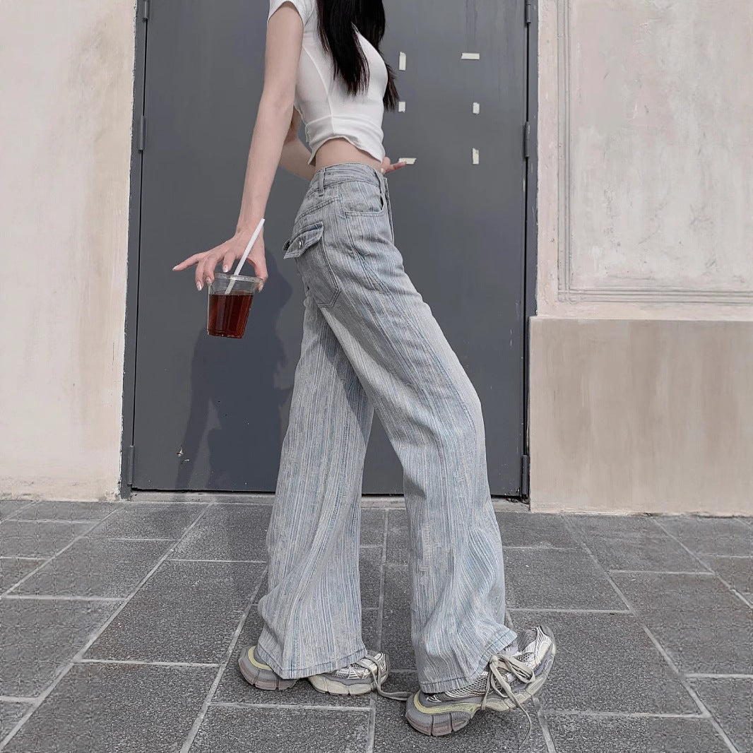 Damen Weite Jeans im lässigen Vintage-Stil mit einzigartigem Strukturdesign R&B