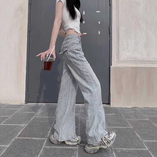 Damen Weite Jeans im lässigen Vintage-Stil mit einzigartigem Strukturdesign R&B