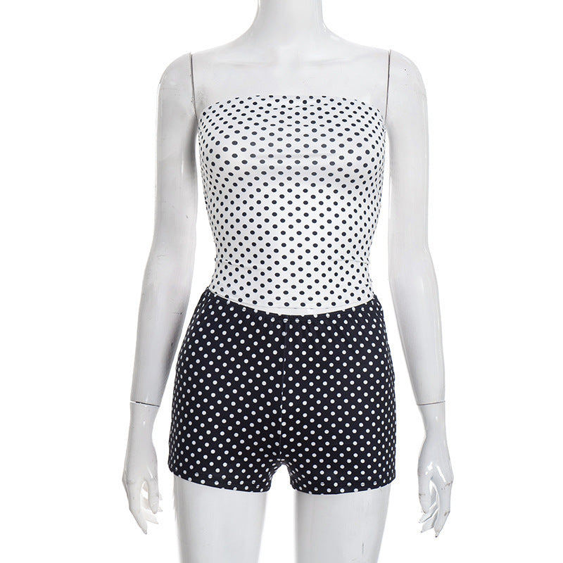 Damen Bandeau-Badeanzug mit gepunktetem Design und hohem Dekolleté R&B