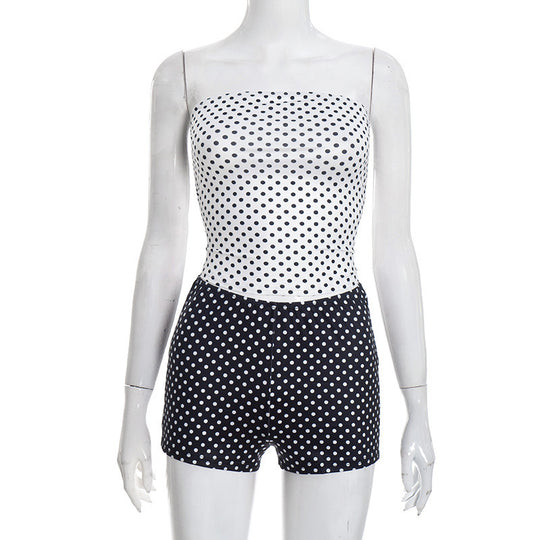 Damen Bandeau-Badeanzug mit gepunktetem Design und hohem Dekolleté R&B
