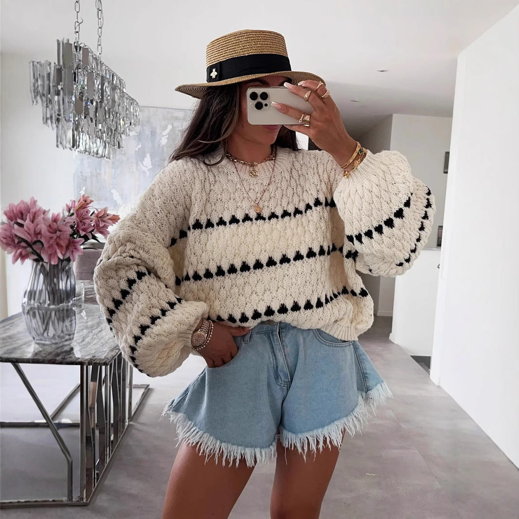 Damen modischer Pullover mit weitem Schnitt und strukturiertem Design R&B