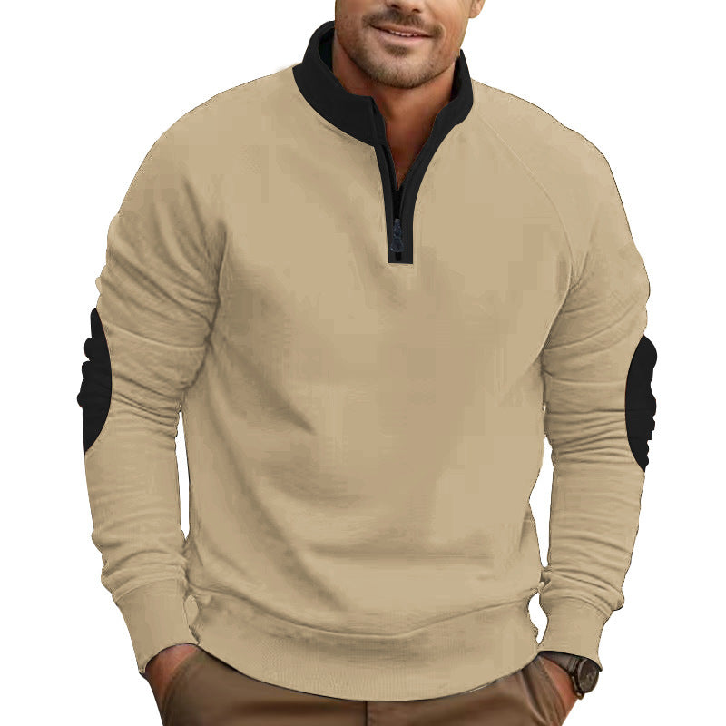 Herren sportlicher Pullover mit Viertelreißverschluss und stylischen Kontrastärmel R&B
