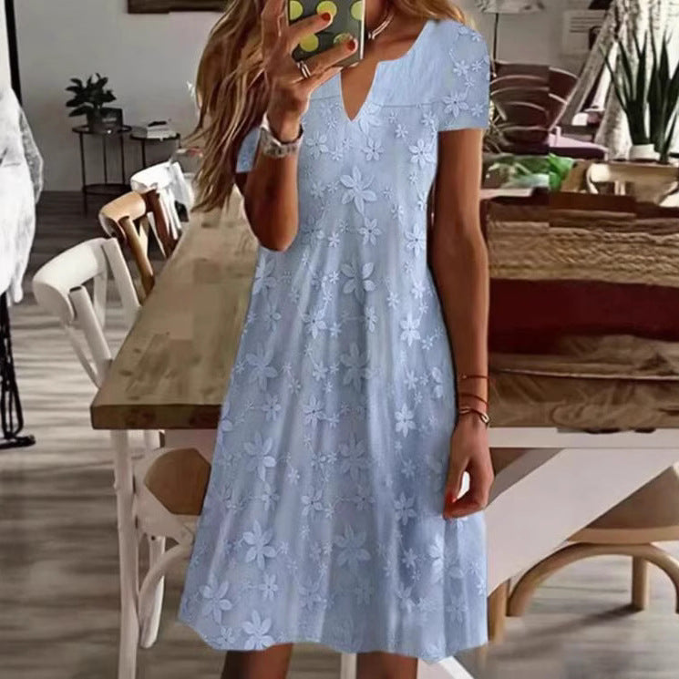 Damen Freizeitkleid mit floralem Stickdesign und V-Ausschnitt R&B