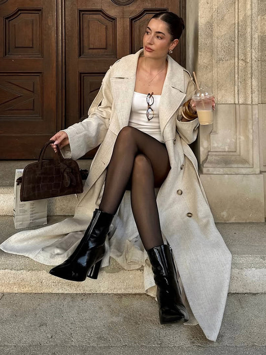 Damen eleganter Trenchcoat mit ausgefallenen Knopfdetails R&B