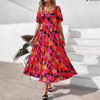 Damen Maxi-Kleid mit floralem Design und voluminösem Rock R&B
