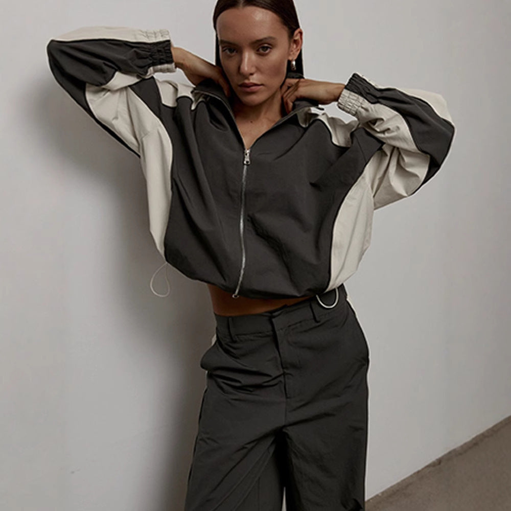 Damen Sportjacke mit hoch stehendem Kragen und kontrastierenden Ärmeln R&B