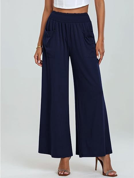 Damen Weite, luftige Palazzo-Hose mit elastischem Bund und praktischen Taschen R&B