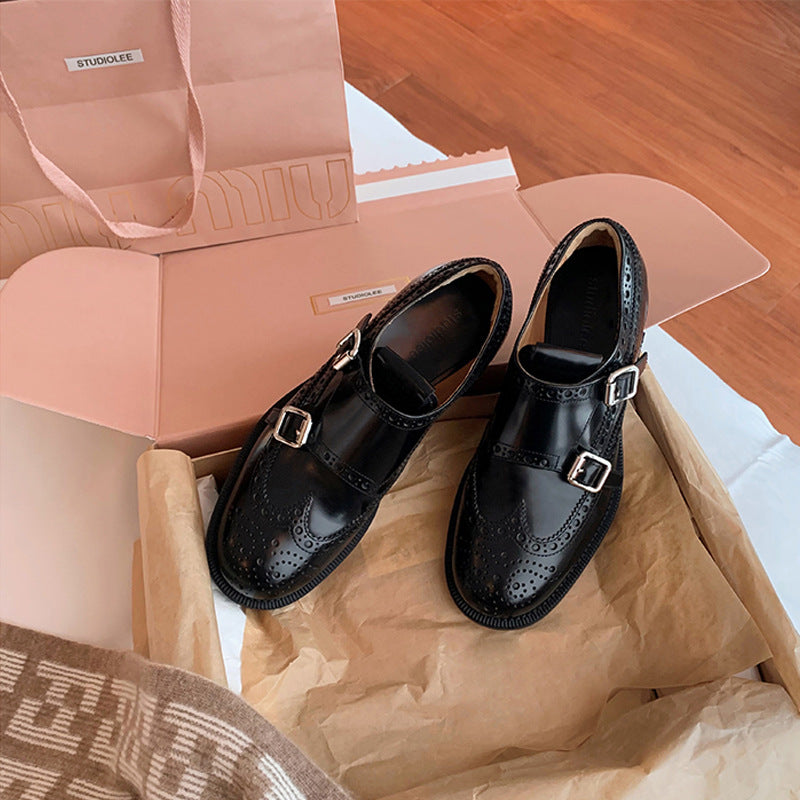 Damen elegante Schnürschuhe mit doppeltem Schnallenverschluss und perforiertem Obermaterial R&B