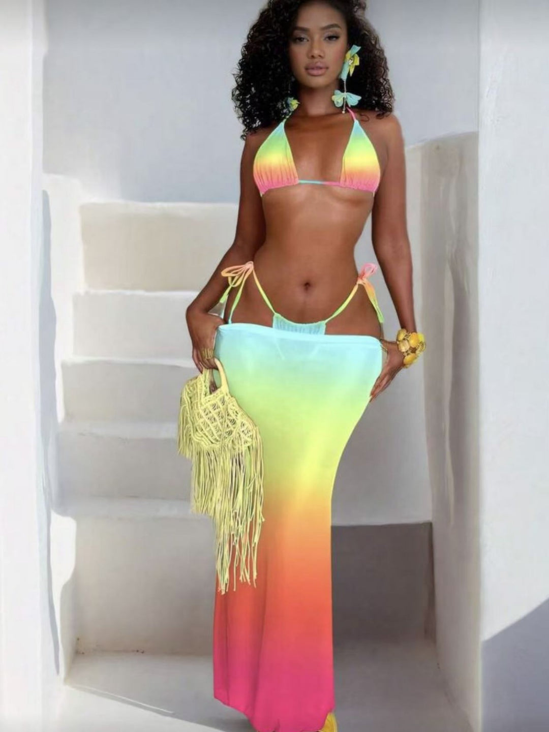 Damen Bikiniset mit modischen Schnürdetails und luftiger Maxikleid-Überwurf R&B