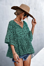 Damen lässige Bluse mit voluminösen Ärmel und modischem Punktmuster R&B