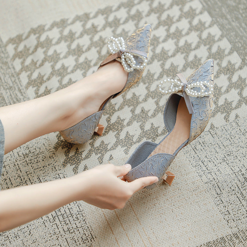 Damen elegant gestaltete Slingback-Pumps mit perlverziertem Schleifendetail R&B