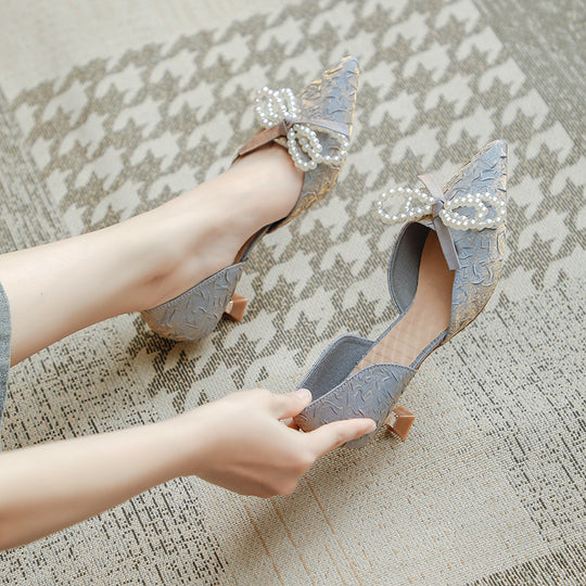 Damen elegant gestaltete Slingback-Pumps mit perlverziertem Schleifendetail R&B