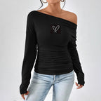 Damen Off-Shoulder Langarmshirt mit Raffung R&B