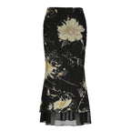 Damen Eleganter Maxirock mit floralem Muster und transparentem Untergrund R&B