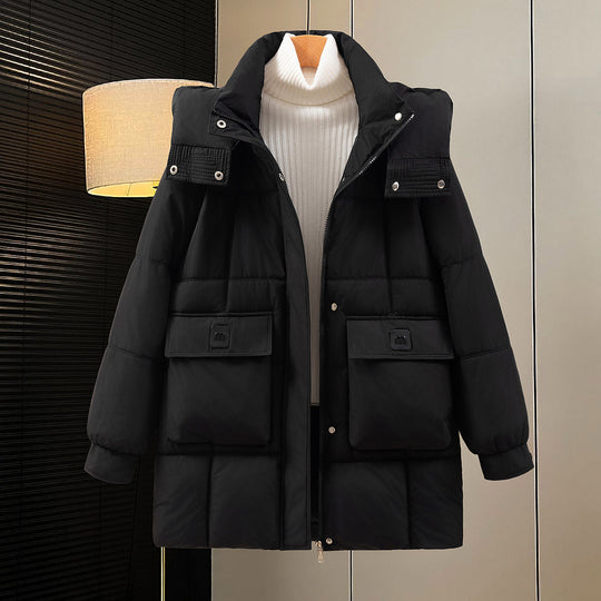 Damen funktionelle und stilvolle Winterjacke mit Taschen und Kapuze R&B