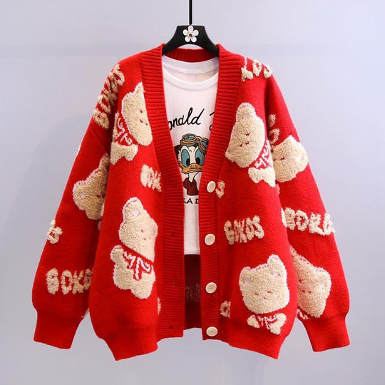 Damen Kuscheliger Cardigan mit Bärenmotiv R&B