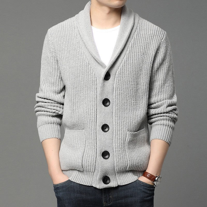 Herren Strickjacke mit Schalkragen und praktischen Taschen R&B