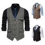 Herren elegante Weste mit strukturiertem Karomuster und praktischen Taschen