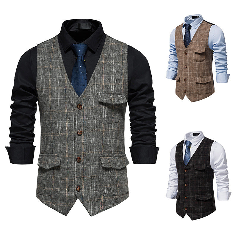 Herren elegante Weste mit strukturiertem Karomuster und praktischen Taschen