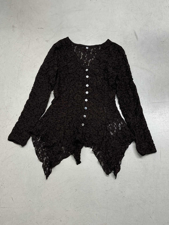 Damen Rüschenbluse aus feiner Spitze mit Knopfdetails R&B