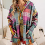 Damen lässiger Block-Check Pullover mit Kapuze und praktischen Taschen