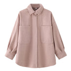 Damen Oversized Hemdjacke aus hochwertigem Wollmix mit praktischen Taschen R&B