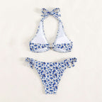 Damen Triangel-Bikini mit verspielten Rüschendetails und elegantem Knotendesign R&B