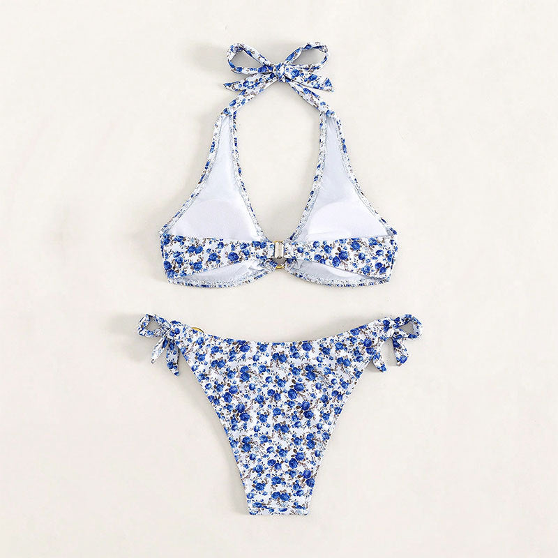 Damen Triangel-Bikini mit verspielten Rüschendetails und elegantem Knotendesign R&B