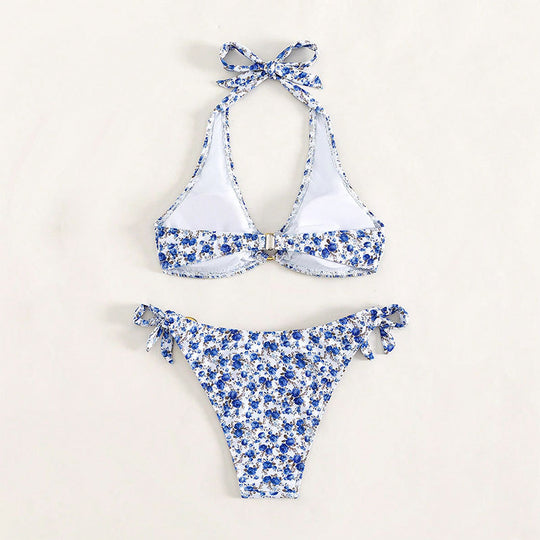 Damen Triangel-Bikini mit verspielten Rüschendetails und elegantem Knotendesign R&B