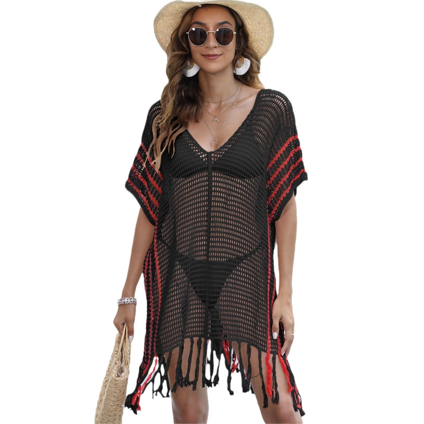 Damen luftiger Strandsarong mit fransigen Details R&B
