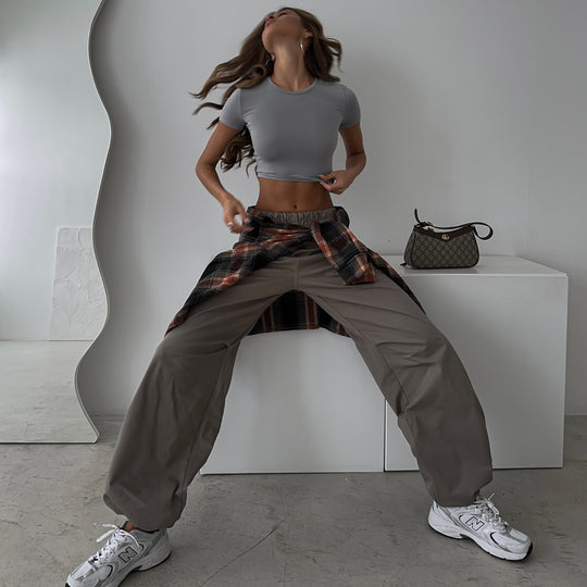 Damen Weite Chino-Hosen mit elastischem Bund und seitlichen Taschen R&B