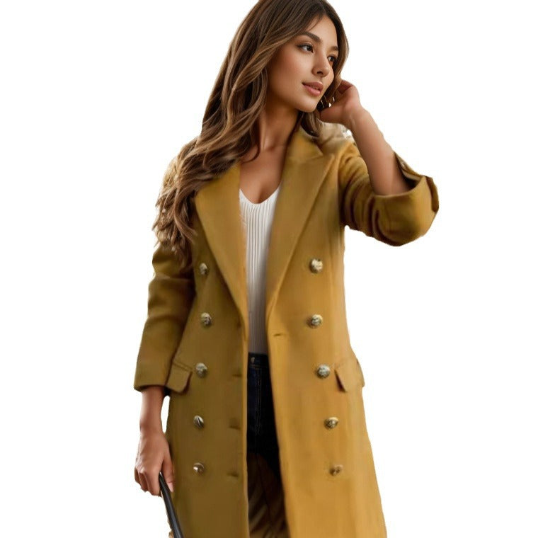 Damen exklusiver Double-Breasted-Mantel mit stilvollen Knopfdetails R&B