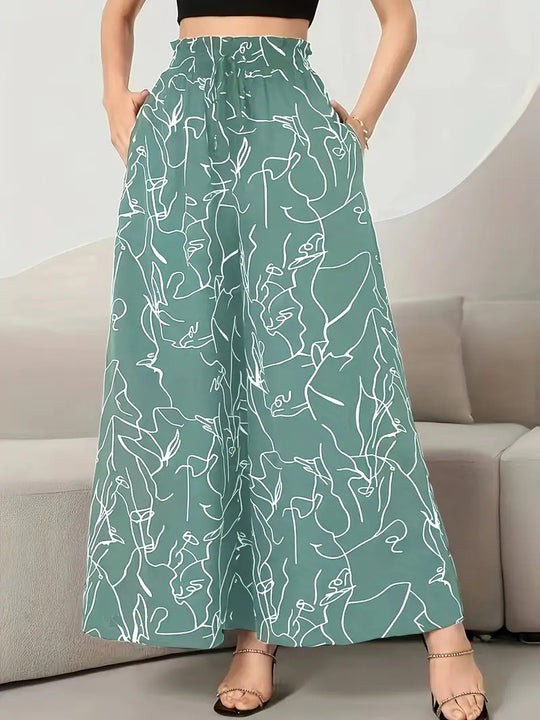 Damen Weite Palazzo-Hose mit elastischem Bund und künstlerischem Muster R&B