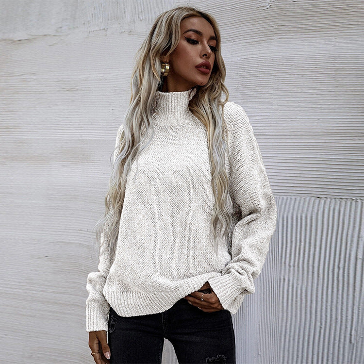Damen Strickpullover mit hohem Kragen und lässigem Schnitt R&B