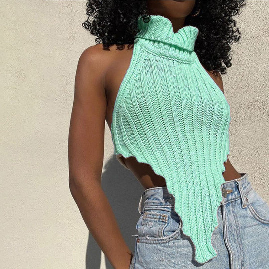 Damen cropped Stricktop mit hohem Kragen R&B