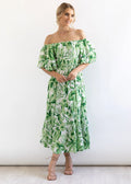 Damen Maxi Kleid mit ausgefallenem Off-Shoulder Design und voluminösen Ärmeln R&B