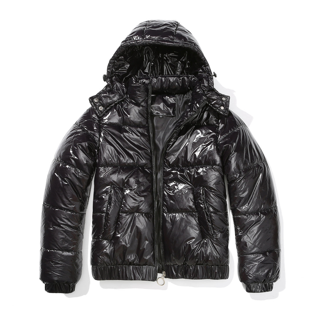 Damen glänzende Steppjacke mit abnehmbarer Kapuze R&B