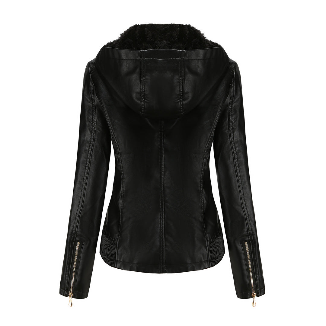 Damen stilvolle Kunstlederjacke mit hochabschließendem Kragen und elastischen Bündchen R&B