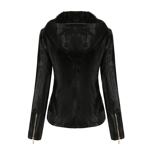 Damen stilvolle Kunstlederjacke mit hochabschließendem Kragen und elastischen Bündchen R&B