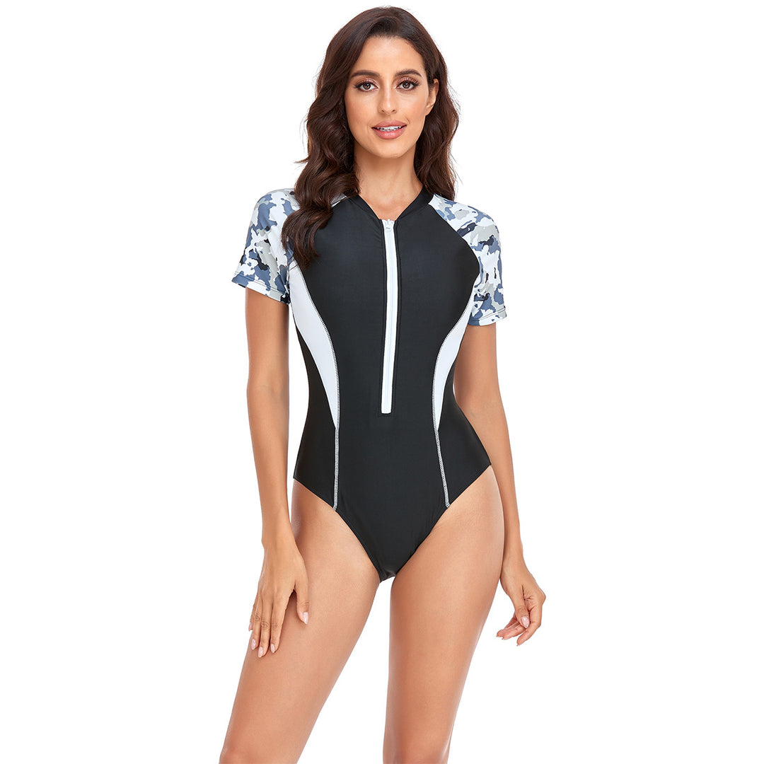 Damen Sportlicher Schwimmanzug mit kurzen Ärmeln und modernem Muster R&B