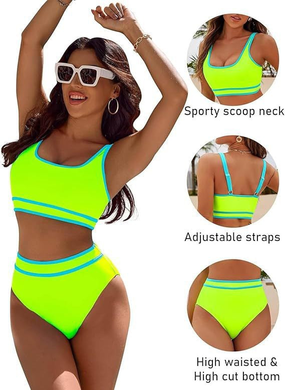 Damen Sportives Bikini-Set mit hohem Bund R&B