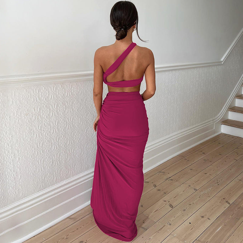 Damen Elegantes Wickelkleid mit einseitigem Schulterdesign R&B