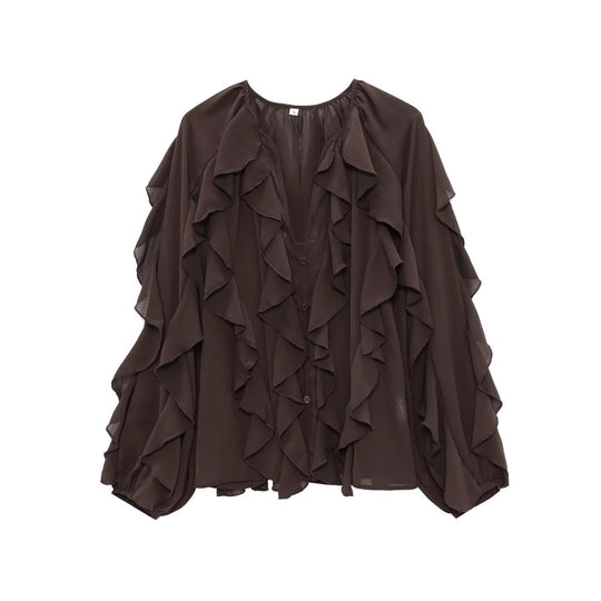 Damen Rüschenbluse mit weitem Schnitt und ballonartigen Ärmeln R&B