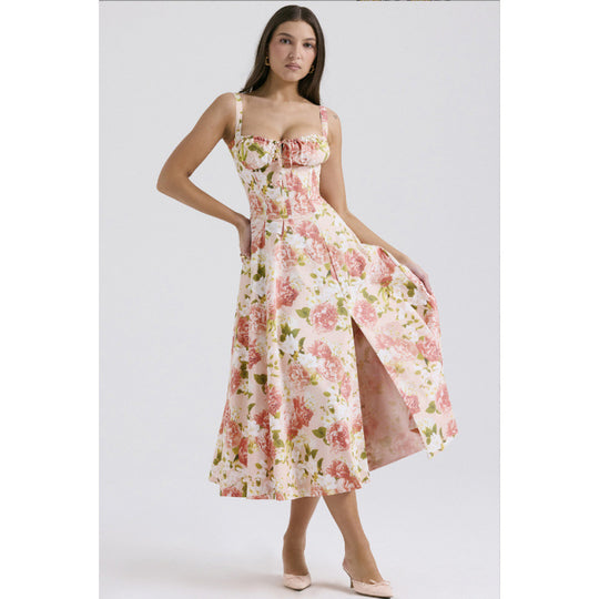 Damen Maxikleid mit floralem Design und elegantem Schlitz R&B