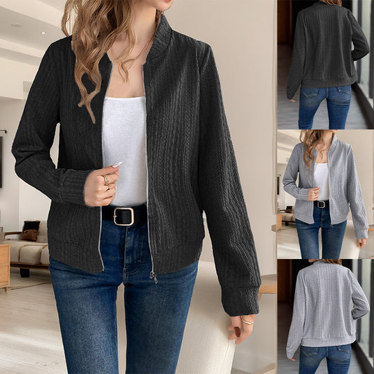 Damen Strickjacke mit Reißverschluss und strukturiertem Design R&B