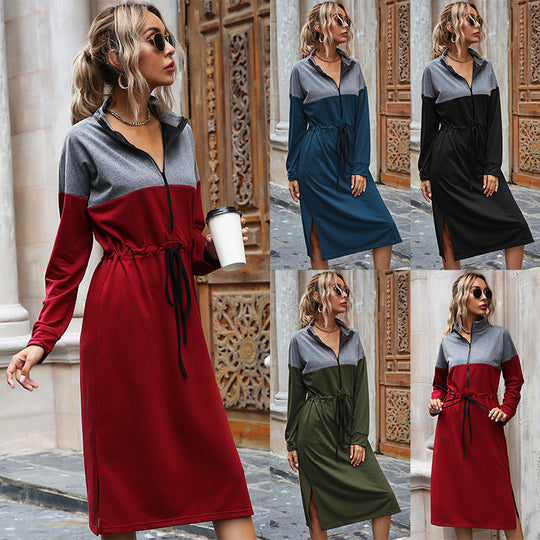 Damen Midikleid mit hochgeschlossenem Kragen und praktischer Kordelzug-Taille R&B