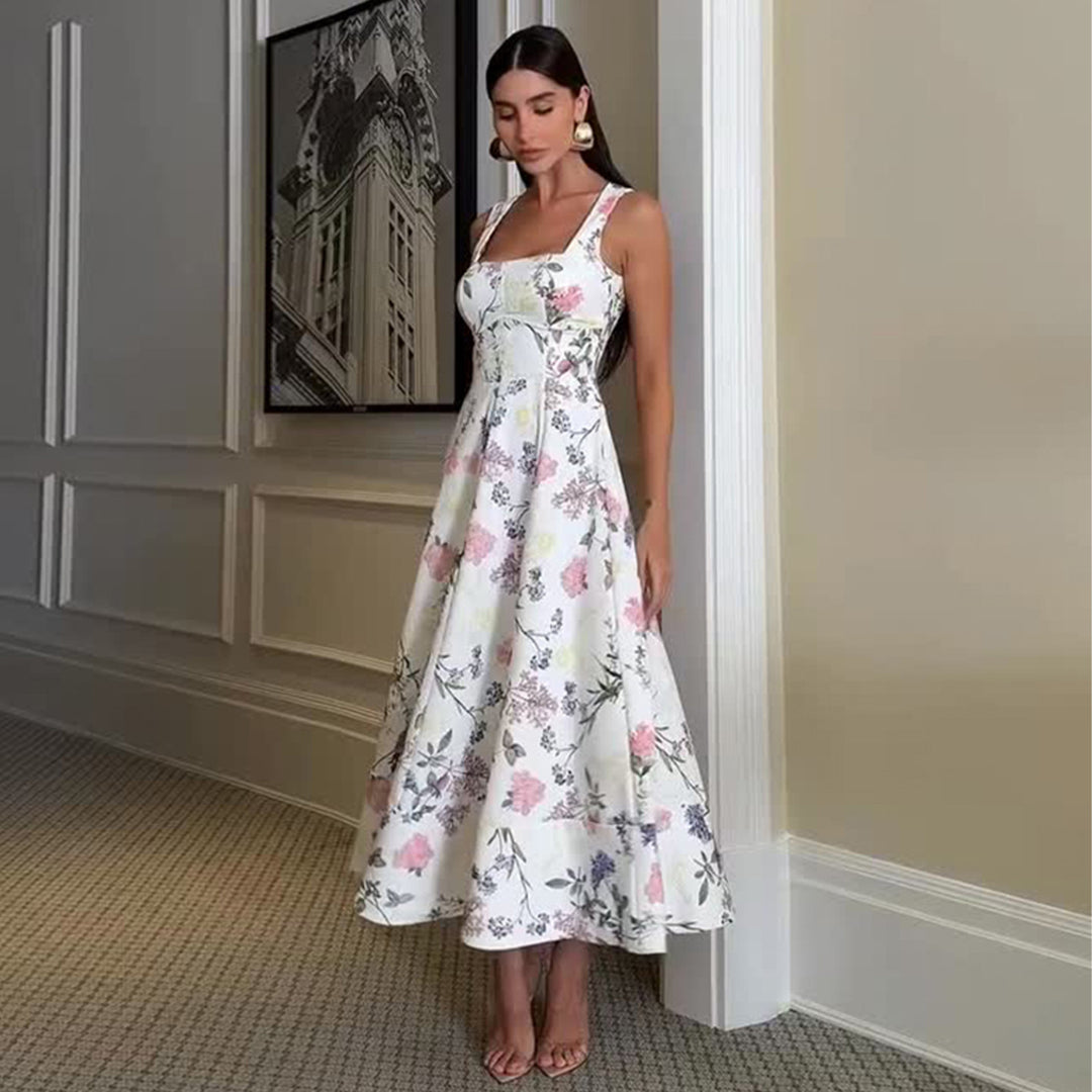 Damen Maxikleid mit quadratischem Ausschnitt und zartem Blumenmuster R&B