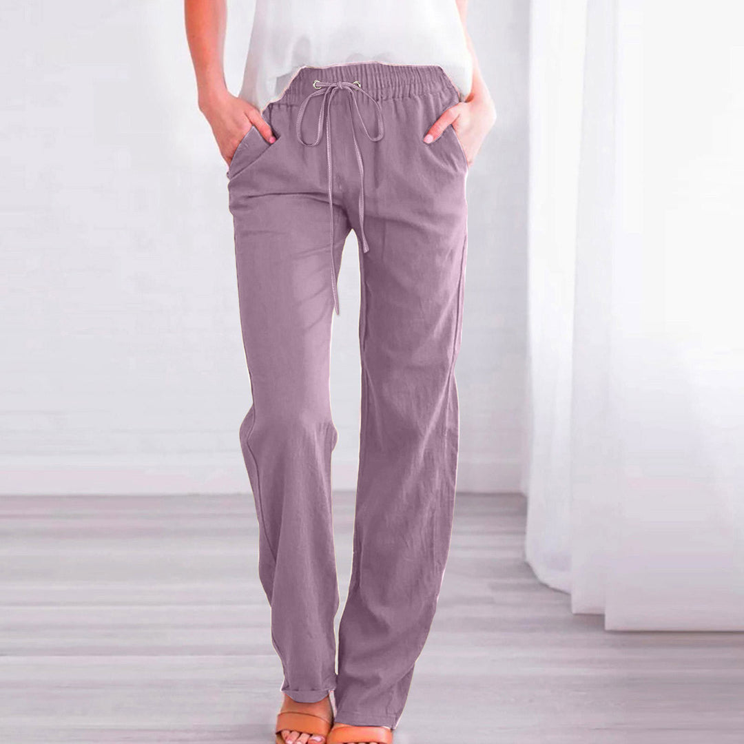 Damen Bequeme Leinen-Hose mit elastischem Bund und Taschen R&B